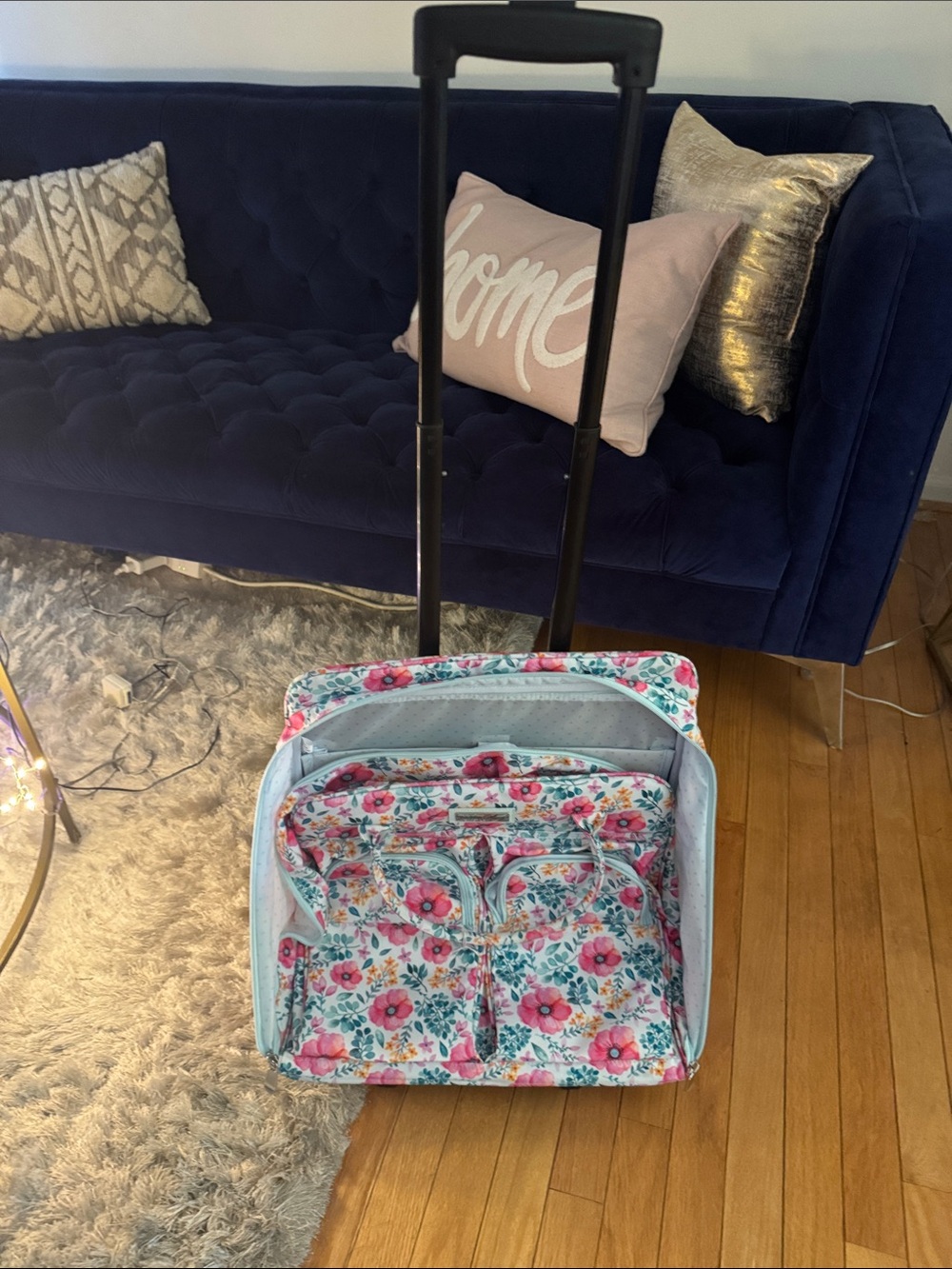 Everything Mary Floral collapsible sewing machine Rolling Travel Tote Bag NEW